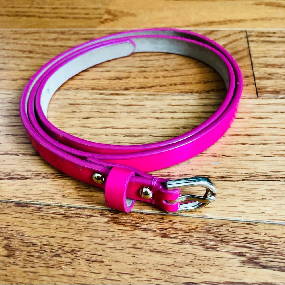 Ann Taylor Skinny Patent Leather Hot Pink Gold-Tone Y2K Belt Women’s Size S